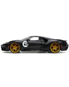 2017 Ford GT #2 Matt Black with Silver Stripes and Gold Wheels "Bigtime Muscle" Series 1/24 Diecast Model Car by Jada