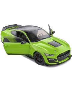 2020 Ford Mustang Shelby GT500 Grabber Lime Green Metallic with Black Top and Stripes 1/18 Diecast Model Car by Solido