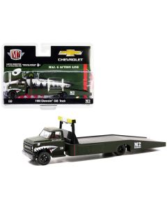 1968 Chevrolet C60 Flatbed Truck #68 Matt Dark Green with Graphics "Maj. G Action Line" Limited Edition to 21120 pieces Worldwide 1/64 Diecast Model by M2 Machines