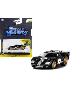 1966 Ford GT40 MKII #2 Black with Silver Stripes and Gold Wheels 1/64 Diecast Model Car by Muscle Machines