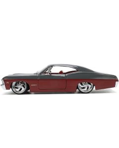 1967 Chevrolet Impala SS Gray and Burgundy with Burgundy Interior "Bigtime Muscle" Series 1/24 Diecast Model Car by Jada