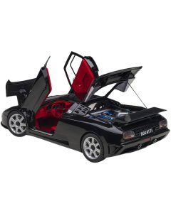 Bugatti EB110 SS Super Sport Nero Vernice Black with Red Interior and Silver Wheels 1/18 Model Car by Autoart