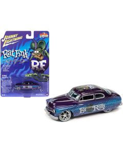 1949 Mercury Coupe Custom Purple Metallic with Graphics "Rat Fink" "Pop Culture" 2022 Release 1 1/64 Diecast Model Car by Johnny Lightning