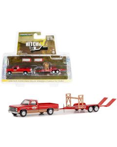 1982 GMC K-2500 Sierra Grande Wideside Pickup Truck Red and Beige with Black Stripes "Busted Knuckle Garage" and Tandem Car Trailer "Hitch & Tow" Series 25 1/64 Diecast Model Car by Greenlight