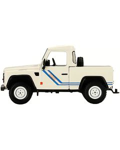 Land Rover Defender 90 Pickup Truck White with Blue Stripes Limited Edition to 3000 pieces Worldwide 1/64 Diecast Model Car by Mini GT