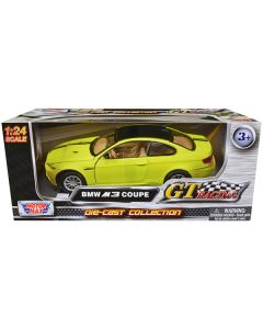 BMW M3 Coupe Neon Yellow with Matt Black Top and Stripes "GT Racing" Series 1/24 Diecast Model Car by Motormax