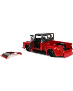 1956 Ford F-100 Pickup Truck Red and Dark Gray Metallic with Extra Wheels "Just Trucks" Series 1/24 Diecast Model Car by Jada