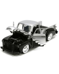 1953 Chevrolet 3100 Pickup Truck Silver Metallic with Black Flames with Extra Wheels "Just Trucks" Series 1/24 Diecast Model Car by Jada