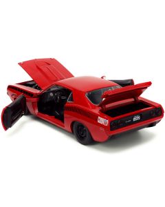 1973 Plymouth Barracuda Red with Black Stripes "Bigtime Muscle" Series 1/24 Diecast Model Car by Jada