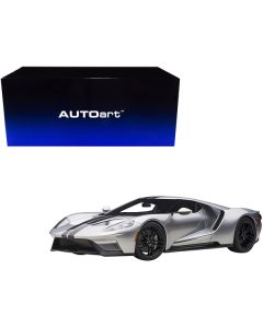 2017 Ford GT Ingot Silver Metallic with Black Stripes 1/12 Model Car by Autoart