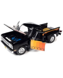 1980 Dodge D150 Pick-M-Up Utiline Pickup Truck Black with Stripes 1/18 Diecast Model Car by Auto World