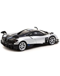 Pagani Huayra BC Grigio Mercurio Silver Metallic and Black with Stripes "Global64" Series 1/64 Diecast Model Car by Tarmac Works