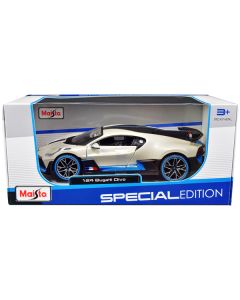 Bugatti Divo Satin White Metallic with Carbon and Blue Accents "Special Edition" 1/24 Diecast Model Car by Maisto