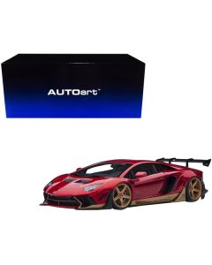 Lamborghini Aventador Liberty Walk LB-Works Hyper Red Metallic with Gold Accents Limited Edition 1/18 Model Car by Autoart