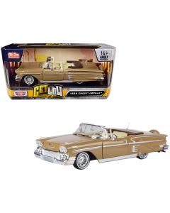 1958 Chevrolet Impala Convertible Lowrider Light Brown with Cream Interior "Get Low" Series 1/24 Diecast Model Car by Motormax