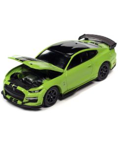 2020 Shelby GT500 Carbon Fiber Track Pack Grabber Lime Green with Black Stripes and Black Top "Modern Muscle" Limited Edition 1/64 Diecast Model Car by Auto World