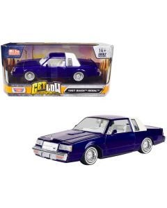 1987 Buick Regal Candy Blue Metallic with Rear Section of Roof White and White Interior "Get Low" Series 1/24 Diecast Model Car by Motormax