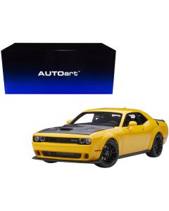 Dodge Challenger SRT Hellcat Widebody Yellow Jacket with Satin Black Hood 1/18 Model Car by Autoart