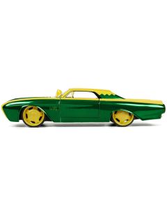 1963 Ford Thunderbird Green and Yellow Metallic with Hood Graphics and Loki Diecast Figure "Loki" "Marvel" Series 1/24 Diecast Model Car by Jada