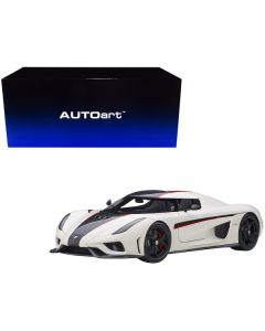 Koenigsegg Regera White with Black Carbon and Red Stripes 1/18  Model Car by Autoart