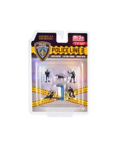 "Police Line 2" 6 piece Diecast Set (4 Police Figures 1 Dog Figure and 1 Accessory) Limited Edition to 4800 pieces Worldwide for 1/64 Scale Models by American Diorama