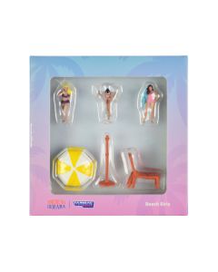 "Beach Girls" 5 piece Diecast Figure Set (3 Female Figures and 2 Beach Accessories) for 1/64 Scale Models by Tarmac Works & American Diorama