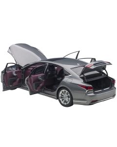 Lexus LS500h Manganese Luster Gray Metallic with Crimson and Black Interior 1/18 Model Car by Autoart