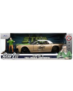 1963 Lincoln Continental Gold and Silver Metallic with Green Hood and "Stan Lee" Diecast Figure "Hollywood Rides" Series 1/24 Diecast Model Car by Jada