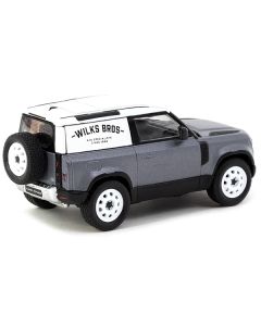 Land Rover Defender 90 Matt Blue Gray Metallic with White Top "Wilks Bros" "Global64" Series 1/64 Diecast Model Car by Tarmac Works