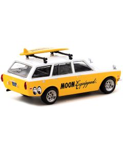 Datsun Bluebird 510 Wagon Yellow and White "MOON Equipped" with Roof Rack and Surfboard "Global64" Series 1/64 Diecast Model Car by Tarmac Works