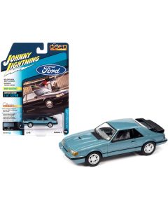 1986 Ford Mustang SVO Light Regatta Blue Metallic with Black Stripes "Classic Gold Collection" Series Limited Edition to 12768 pieces Worldwide 1/64 Diecast Model Car by Johnny Lightning