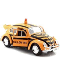 1966 Volkswagen Beetle "Follow Me" Airport Safety Vehicle Yellow with Black Stripes 1/24 Diecast Model Car by Motormax