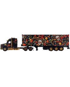 Western Star 49X with 40 Ft Container "Dia de los Muertos" (Day of the Dead) Black with Graphics 1/64 Diecast Model by Mini GT