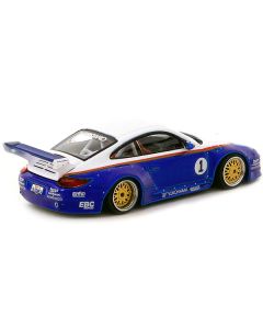 997 Old & New Body Kit #1 Blue Metallic and White with Stripes "Recaro" "Hobby64" Series 1/64 Diecast Model Car by Tarmac Works