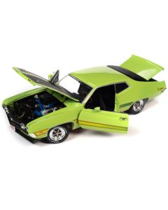 1971 Ford Torino Cobra Grabber Lime Green with Matt Black Hood and Stripes "Class of 1971" Series 1/18 Diecast Model Car by Auto World