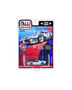 1966 Ford GT40 RHD (Right Hand Drive) #1 Light Blue with Stripes Limited Edition to 6000 pieces Worldwide 1/64 Diecast Model Car by Auto World