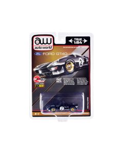 1966 Ford GT40 RHD (Right Hand Drive) #2 Black with Silver Stripes Limited Edition to 3600 pieces Worldwide 1/64 Diecast Model Car by Auto World