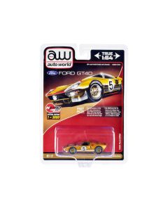 1966 Ford GT40 RHD (Right Hand Drive) #5 Gold with Graphics Limited Edition to 3600 pieces Worldwide 1/64 Diecast Model Car by Auto World