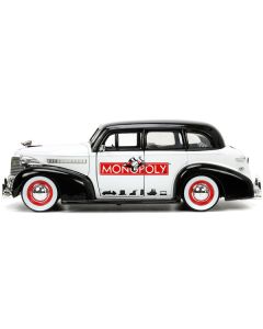 1939 Chevrolet Master Deluxe Black and White "Monopoly" and Mr. Monopoly Diecast Figure "Hollywood Rides" Series 1/24 Diecast Model Car by Jada