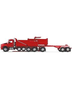 Kenworth T880 Quad-Axle Dump Truck and Rogue Transfer Tandem-Axle Dump Trailer Viper Red 1/64 Diecast Model by DCP/First Gear