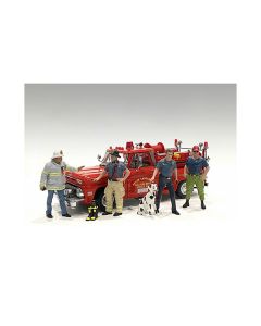 "Firefighters" 6 piece Figure Set (4 Males 1 Dog 1 Accessory) for 1/18 Scale Models by American Diorama