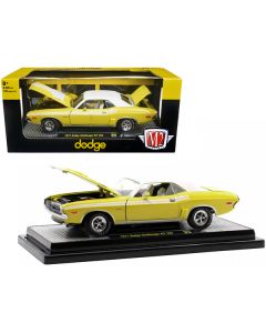 1971 Dodge Challenger R/T 383 Banana Yellow with White Stripes and Vinyl White Top Limited Edition to 6550 pieces Worldwide 1/24 Diecast Model Car by M2 Machines