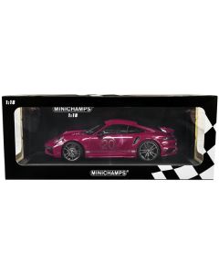 2021 Porsche 911 Turbo S with SportDesign Package #20 Red Violet with Silver Stripes Limited Edition to 504 pieces Worldwide 1/18 Diecast Model Car by Minichamps