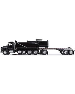 Kenworth T880 Quad-Axle Dump Truck and Rogue Transfer Tandem-Axle Dump Trailer Black 1/64 Diecast Model by DCP/First Gear