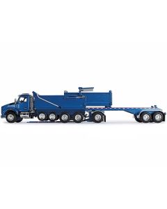 Kenworth T880 Quad-Axle Dump Truck and Rogue Transfer Tandem-Axle Dump Trailer Surf Blue Metallic 1/64 Diecast Model by DCP/First Gear