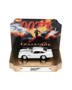 Aston Martin DB5 RHD (Right Hand Drive) Silver Metallic 007 (James Bond) "GoldenEye" (1995) Movie with Collectible Tin Display "Silver Screen Machines" Series 1/64 Diecast Model Car by Johnny Lightning