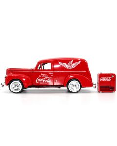 1940 Ford Sedan Cargo Van Red "Pause... Go Refreshed Coca-Cola" with Vending Machine Accessory 1/24 Diecast Model Car by Motor City Classics