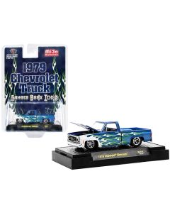 1979 Chevrolet Silverado Pickup Truck Blue with White Flames Limited Edition to 6600 pieces Worldwide 1/64 Diecast Model Car by M2 Machines