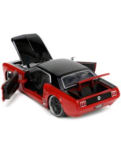 1965 Ford Mustang Custom Red and Black "Bigtime Muscle" Series 1/24 Diecast Model Car by Jada