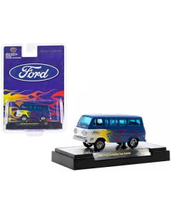 1965 Ford Econoline Van Gasser Blue Metallic with Flames Limited Edition to 6050 pieces Worldwide 1/64 Diecast Model Car by M2 Machines